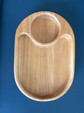 Wooden Snack Serving Tray With Divided Sections For Chips & Dip 11” x 8” Durable